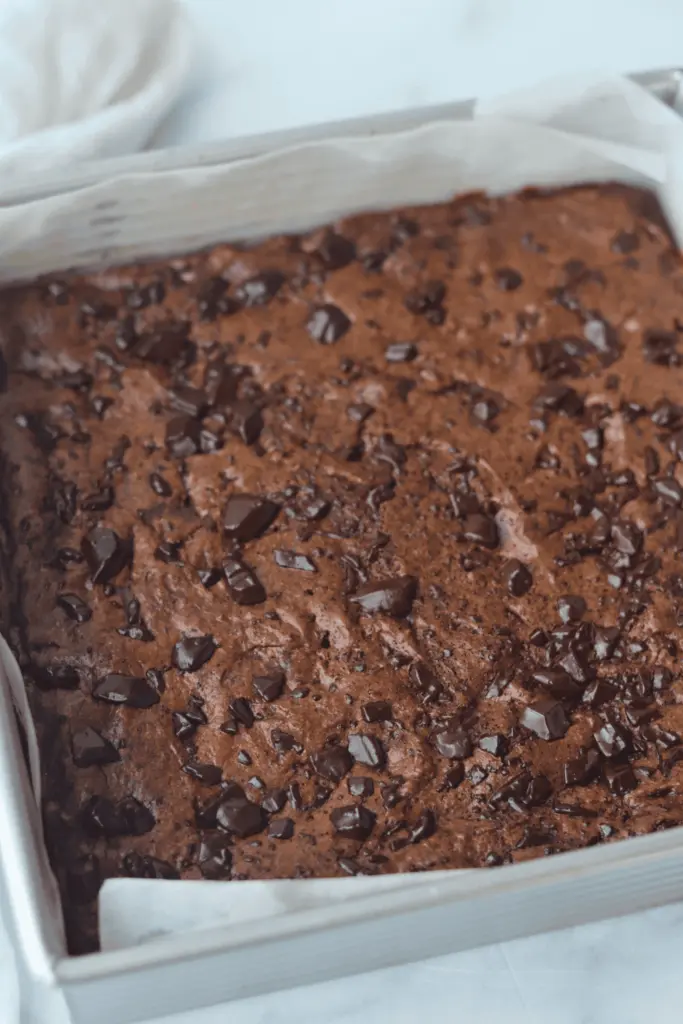 10. Finally, fold in the flour and chocolate chips until the flour is just incorporated. Be careful not to overmix, as this can lead to a more cake-like brownie. You can also add or substitute with other inclusions.