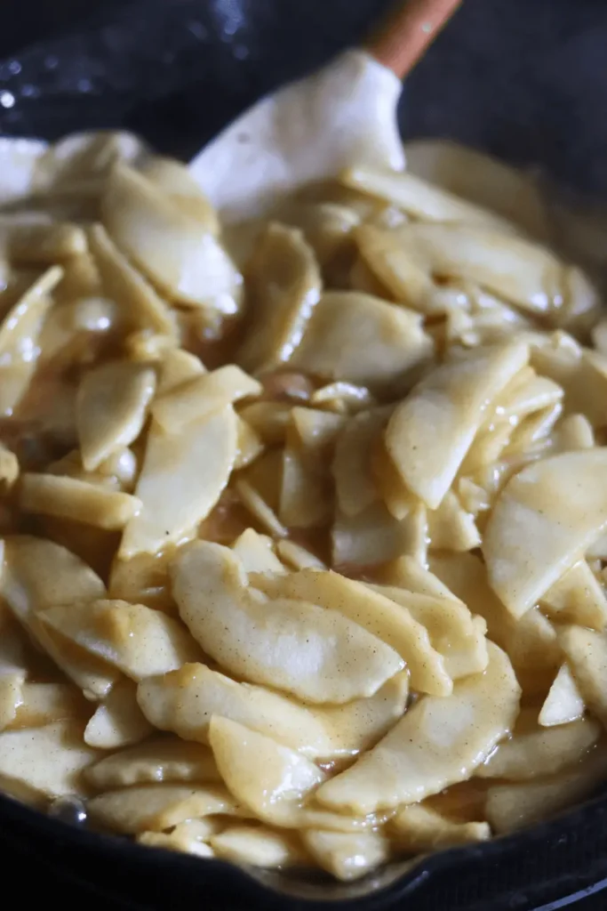 In a large bowl, combine the sliced apples, sugars, cinnamon, nutmeg, lemon juice, and sourdough discard. Mix until everything is thoroughly combined.